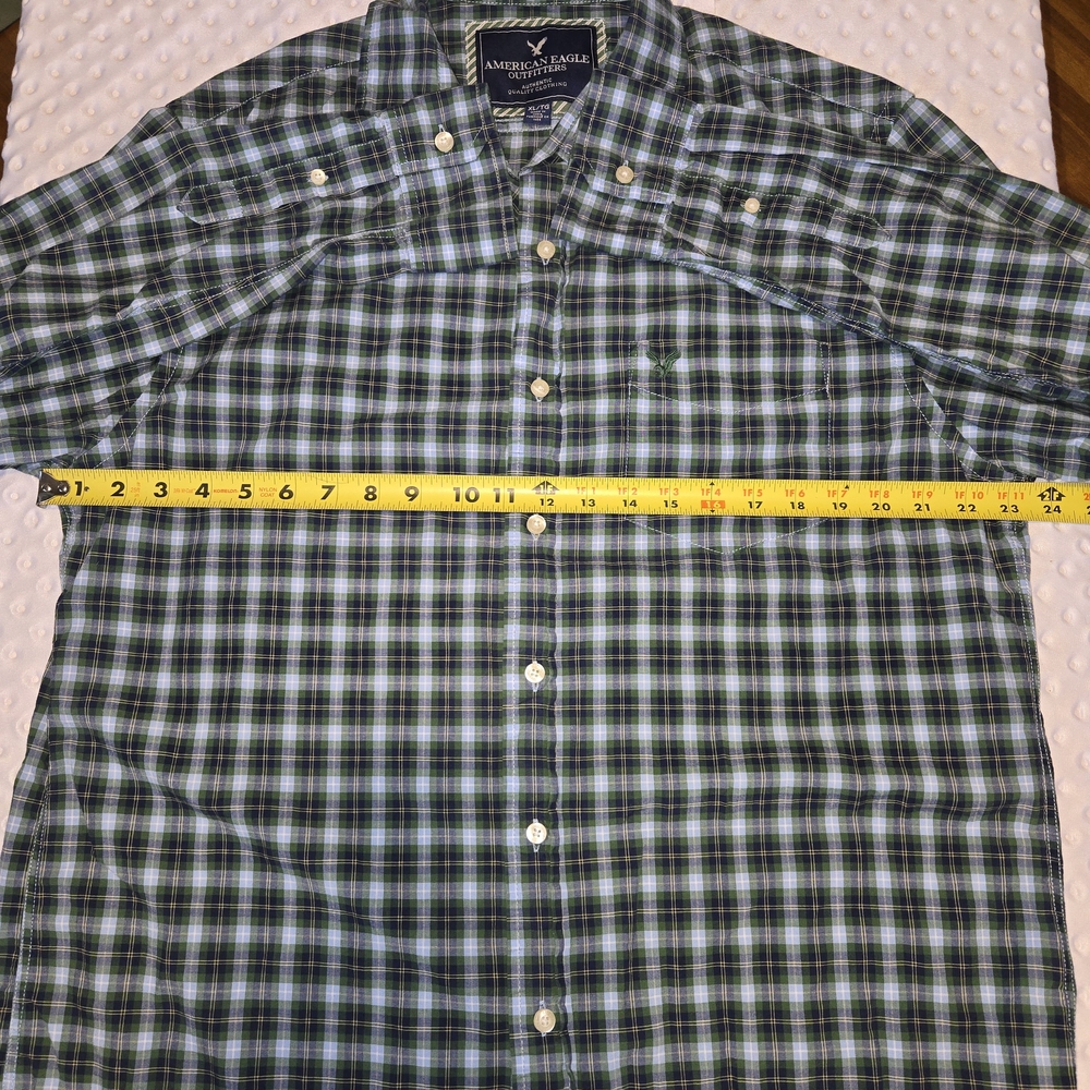 American Eagle Men’s Plaid Button Up Shirt Green Blue Long Sleeve Size XL‎ - Picture 6 of 6